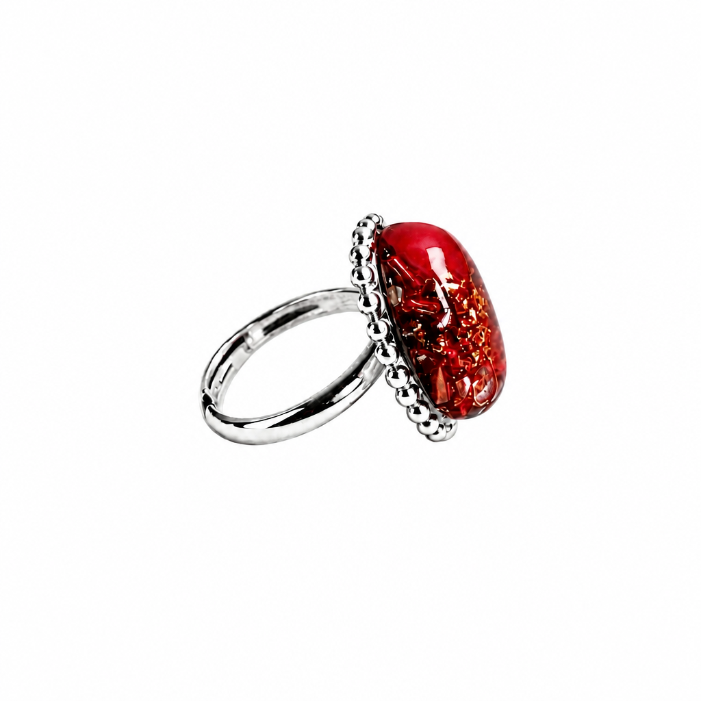 Bague orgonite ovale corail argent 925