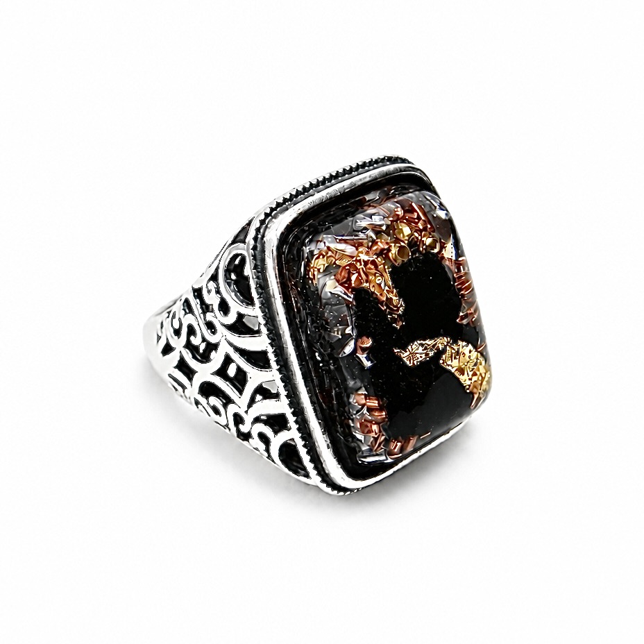 Bague orgonite homme rectangle shungite argent 925
