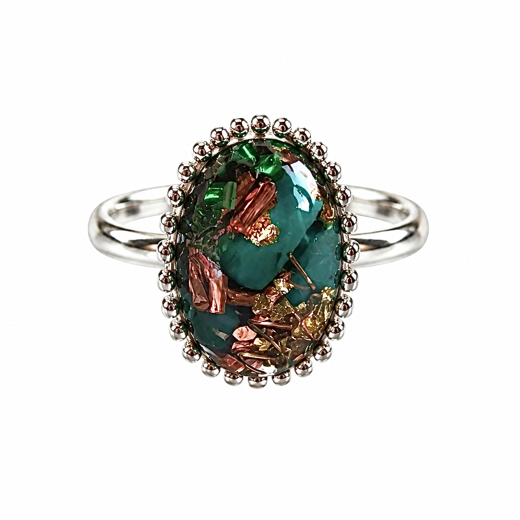 Bague orgonite ovale malachite argent 925