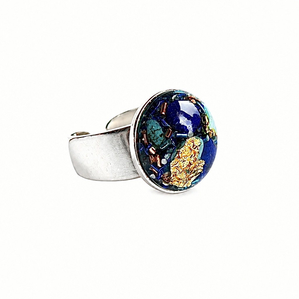 Bague orgonite ronde lapis-lazuli turquoise argent 925