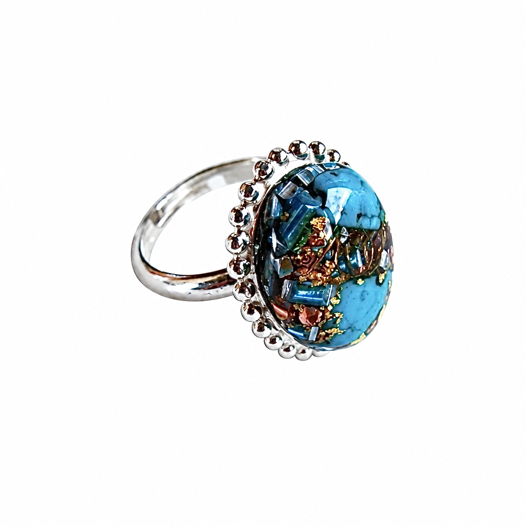 Bague orgonite ovale turquoise argent 925