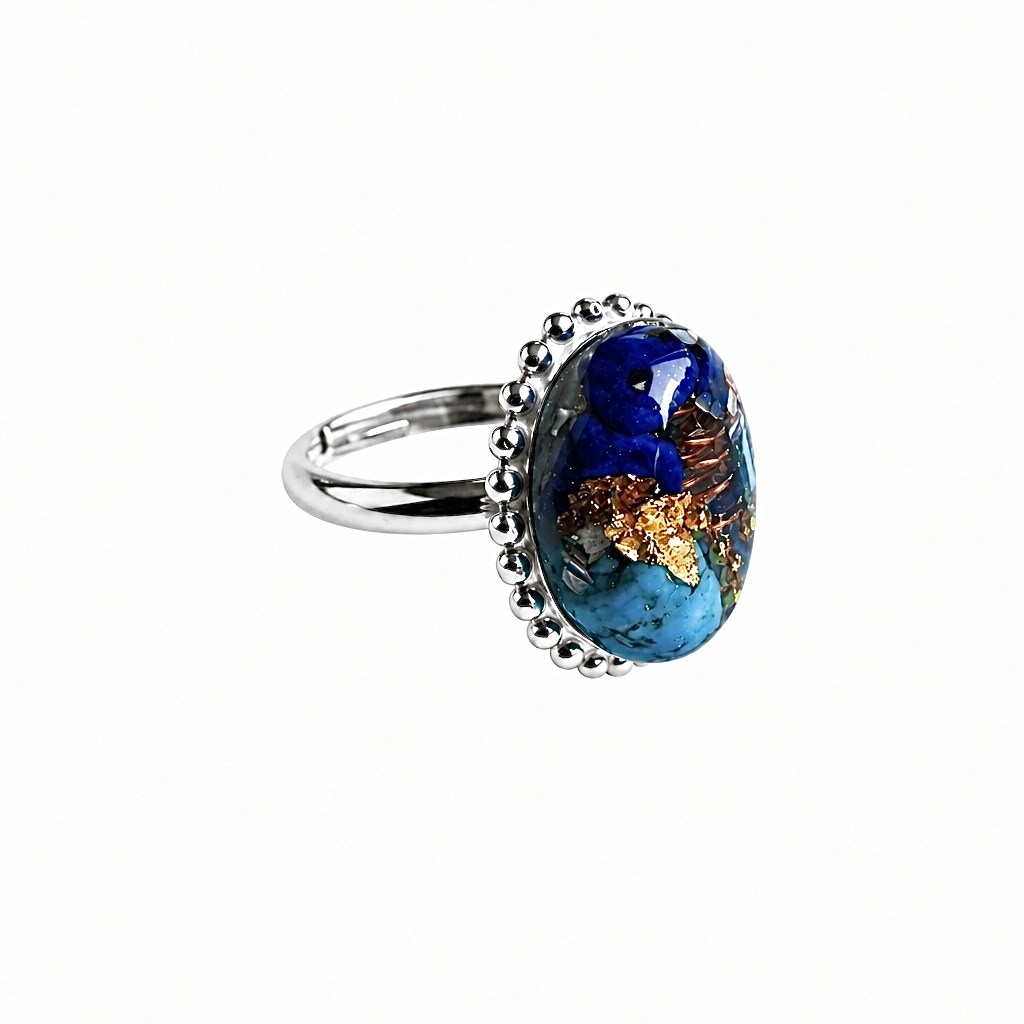 Bague orgonite ovale lapis-lazuli turquoise argent 925