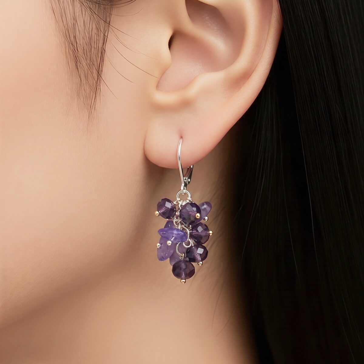Boucles d'oreilles grappe améthyste