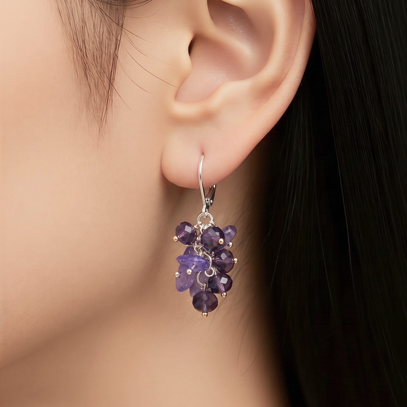 Boucles d'oreilles grappe améthyste