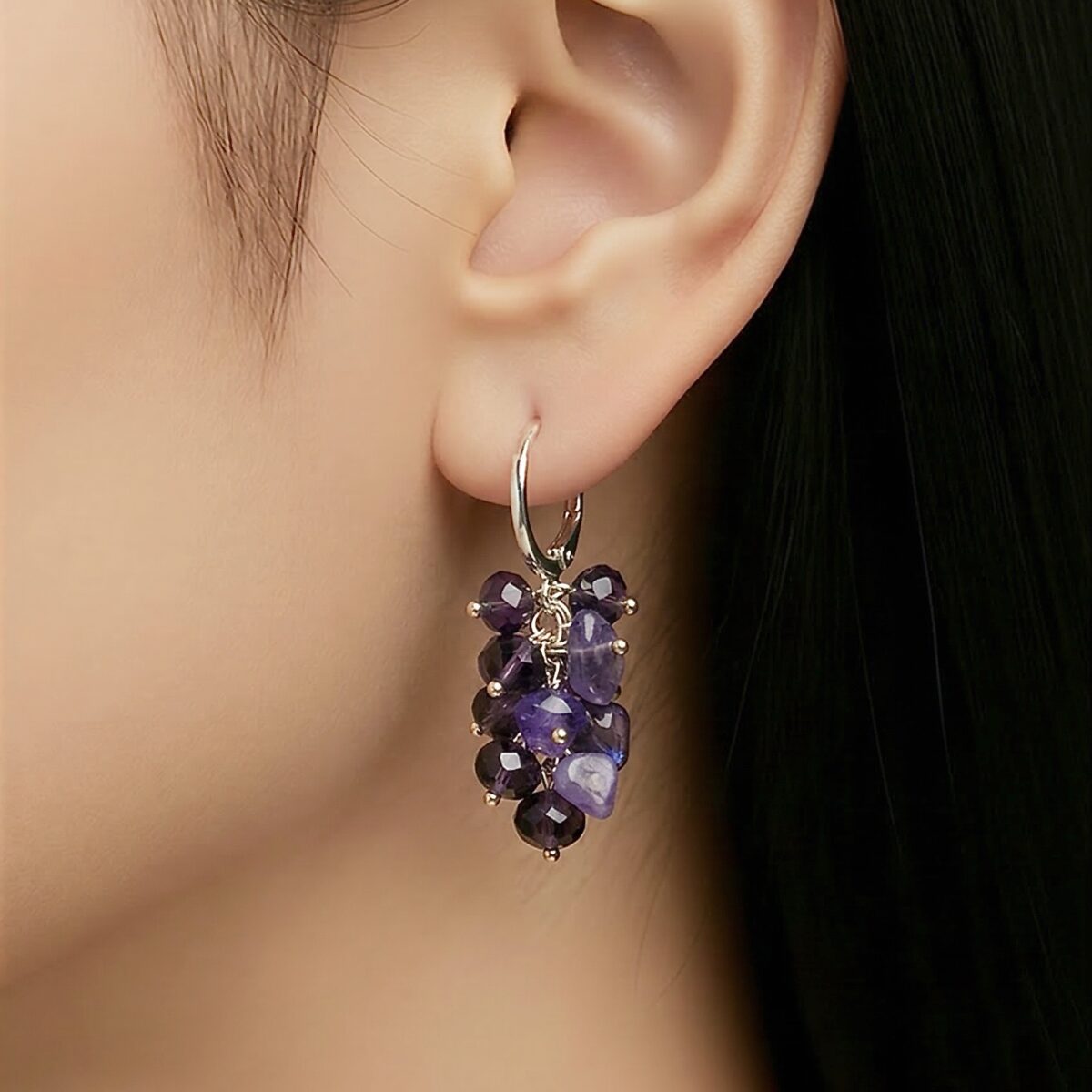 Boucles d'oreilles grappe améthyste