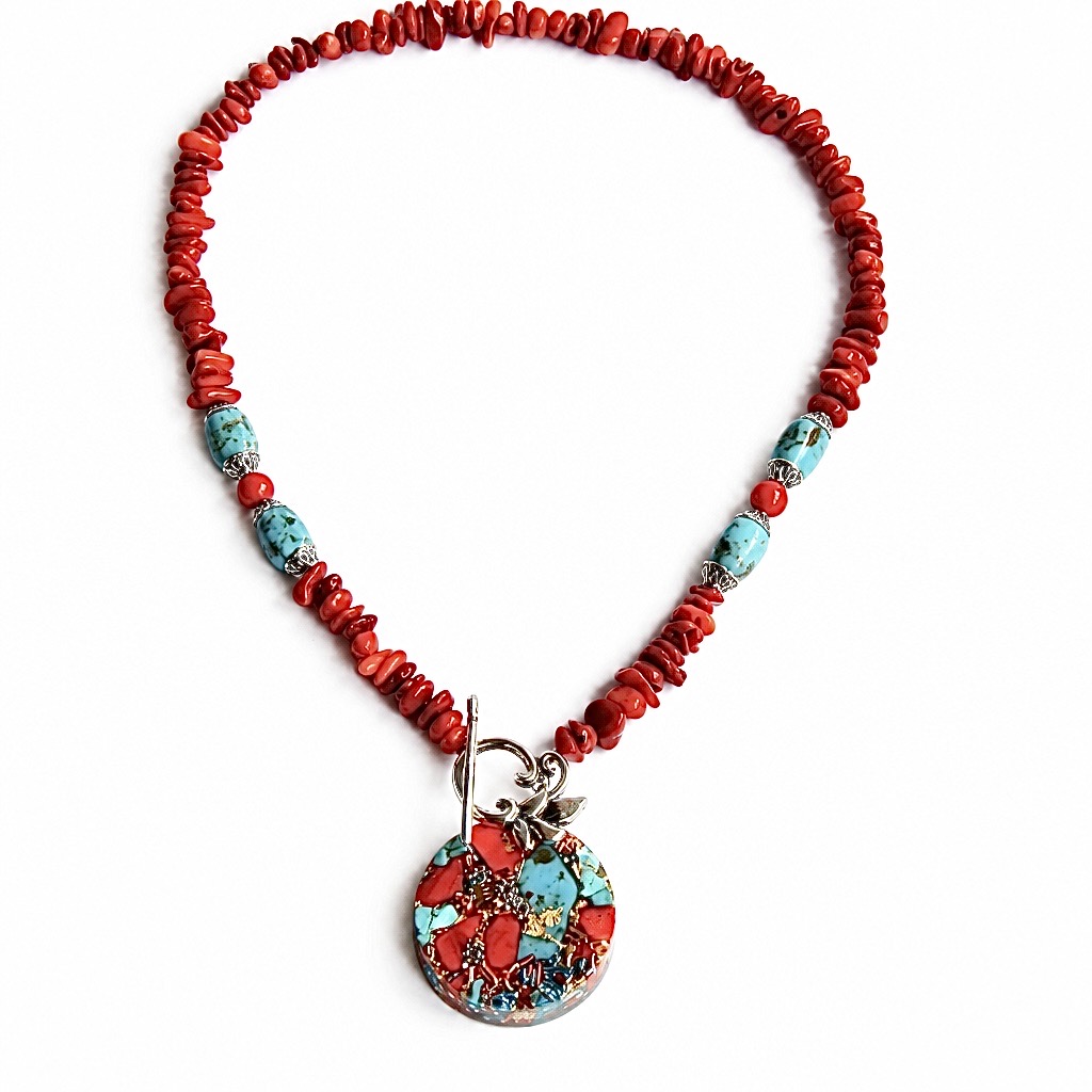 Collier orgonite feuille Tibet