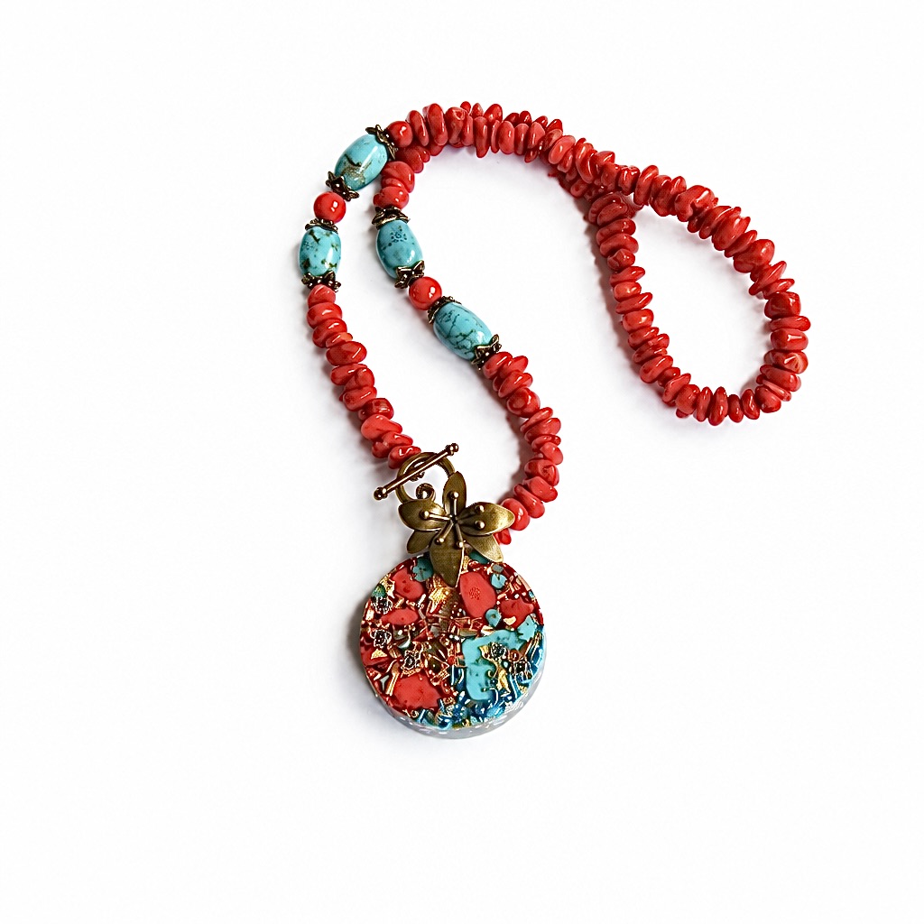 Collier orgonite rond fleur Tibet