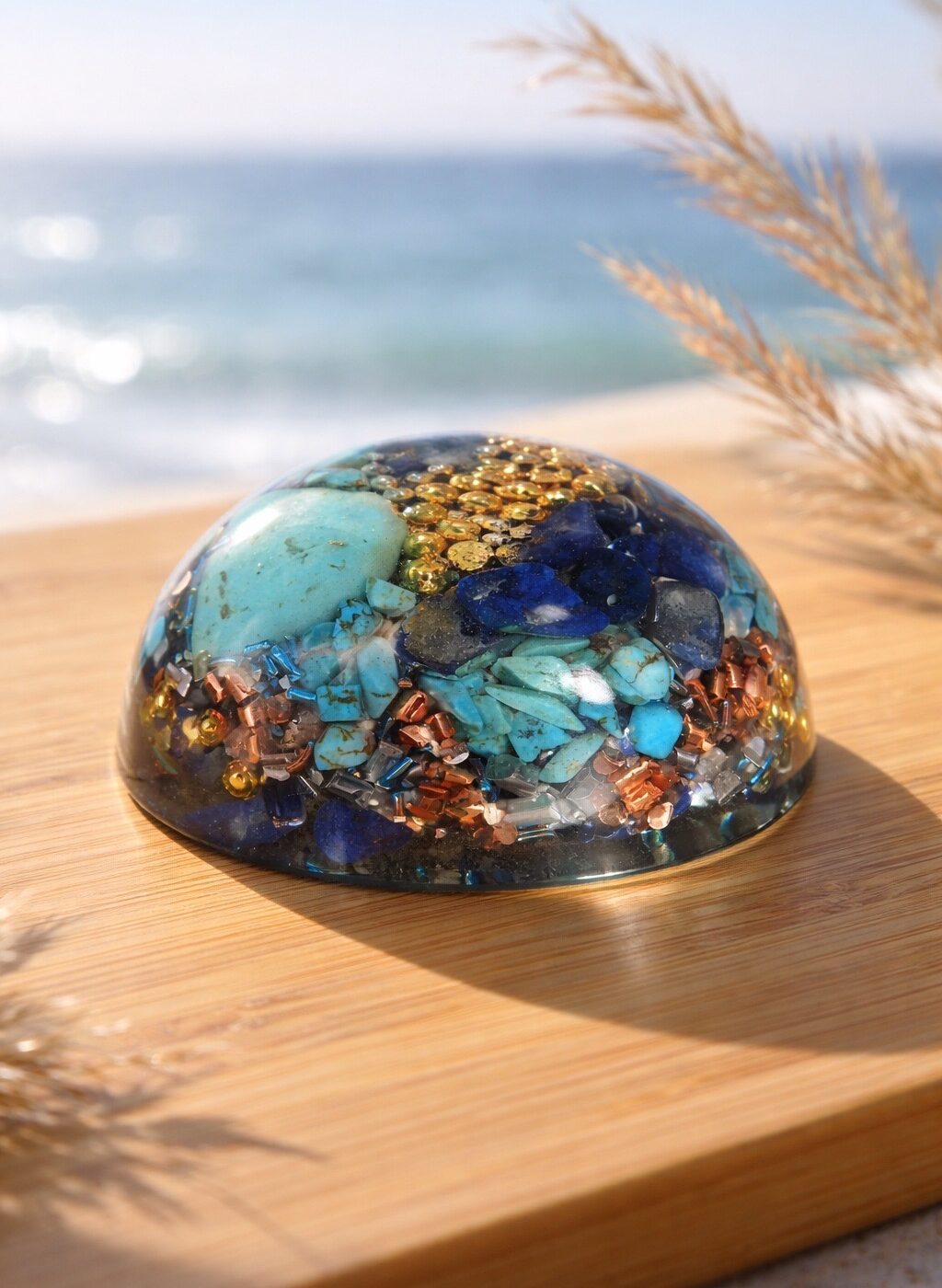 Orgonite demi-sphère turquoise lapis-lazuli