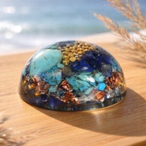 Orgonite demi-sphère turquoise lapis-lazuli