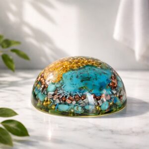 Orgonite demi-sphère turquoise
