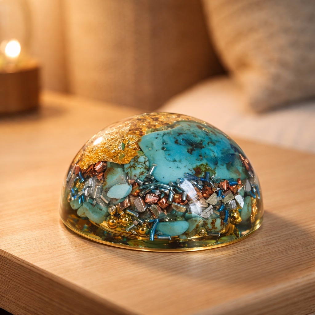 Orgonite demi-sphère turquoise – Image 2