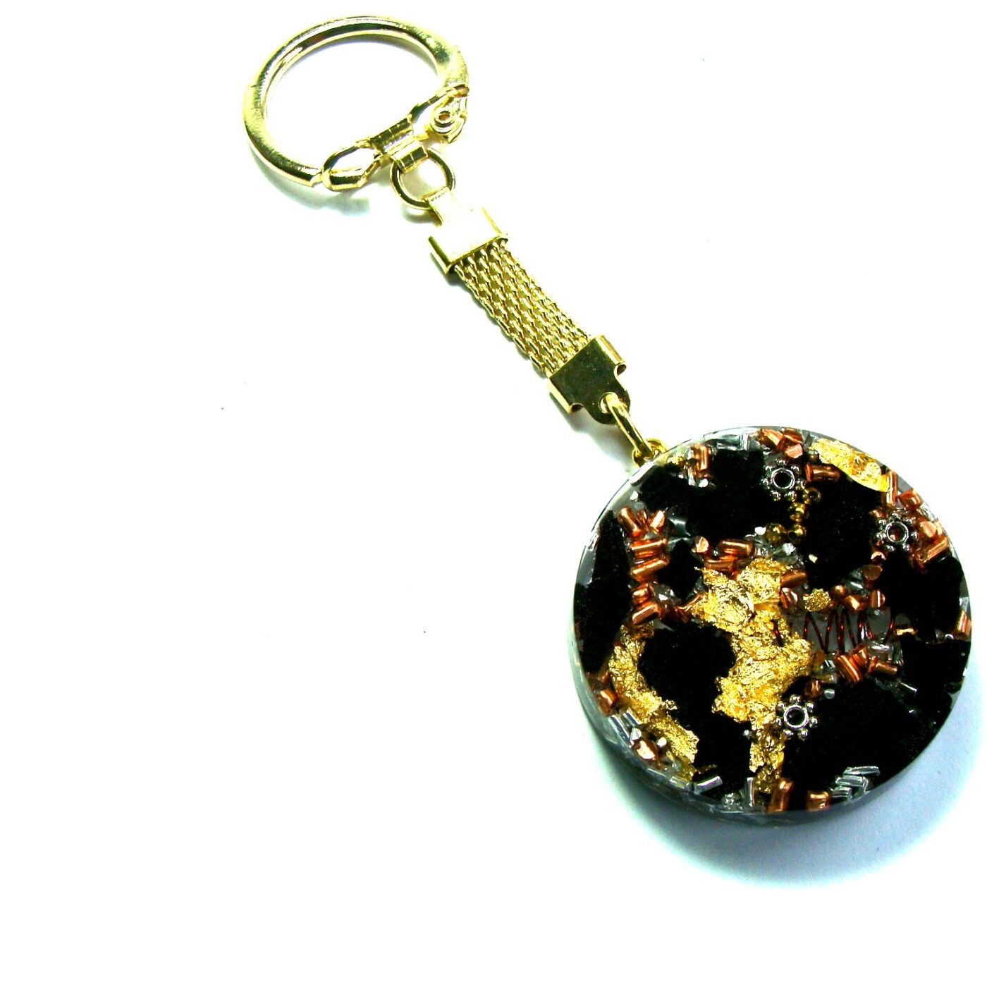 Porte-clés orgonite rond shungite motif variable