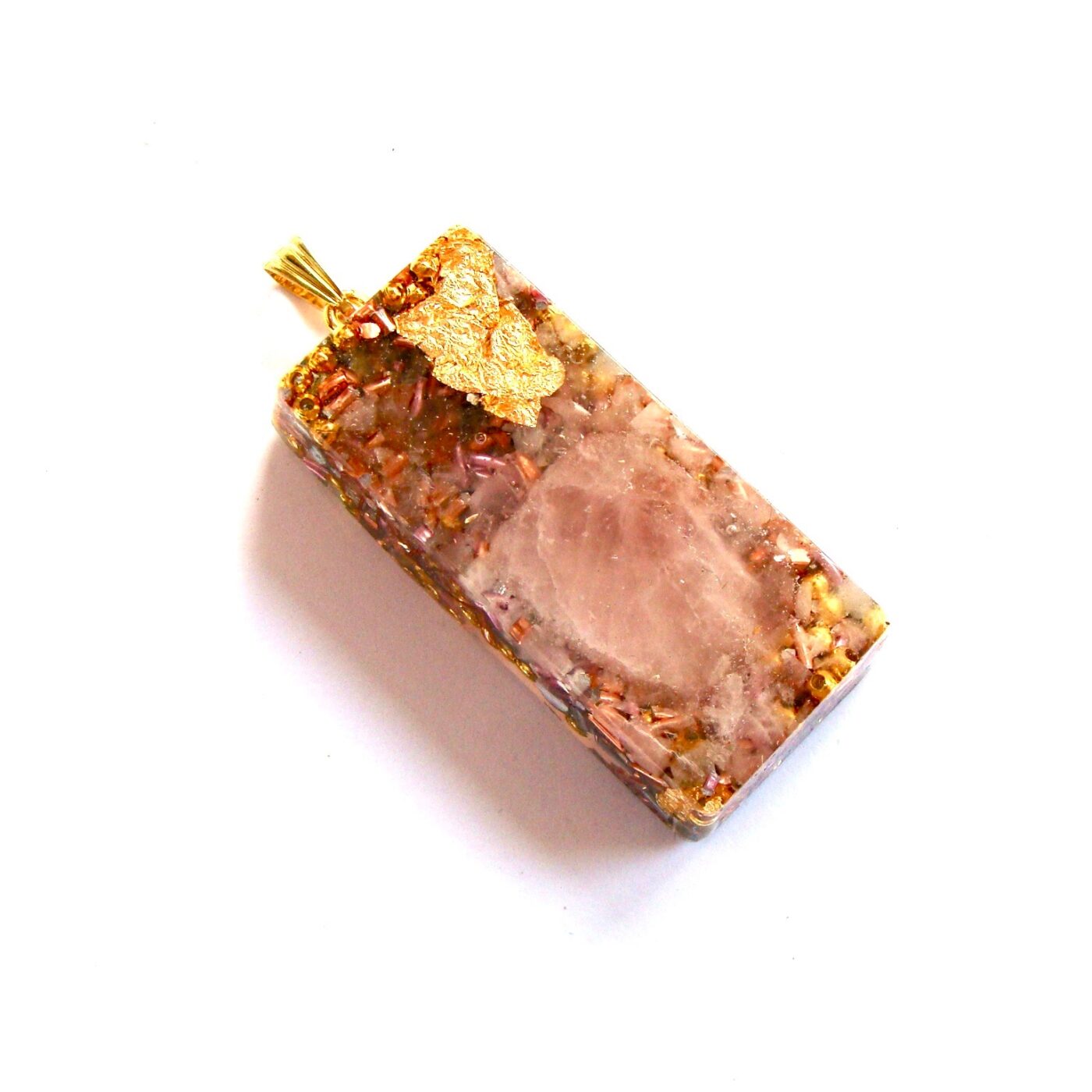 Pendentif orgonite rectangle quartz rose