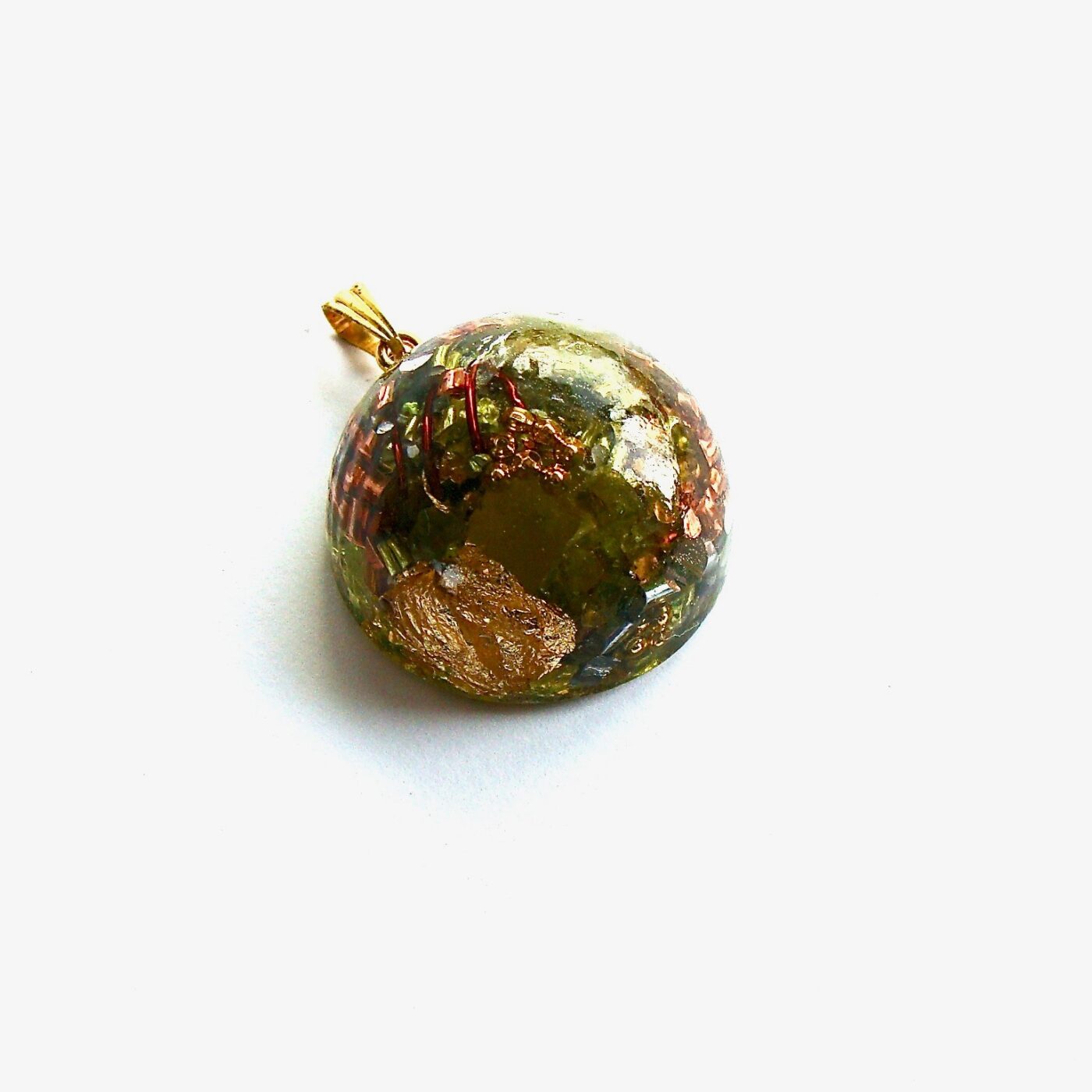 Pendentif orgonite demi-sphère péridot