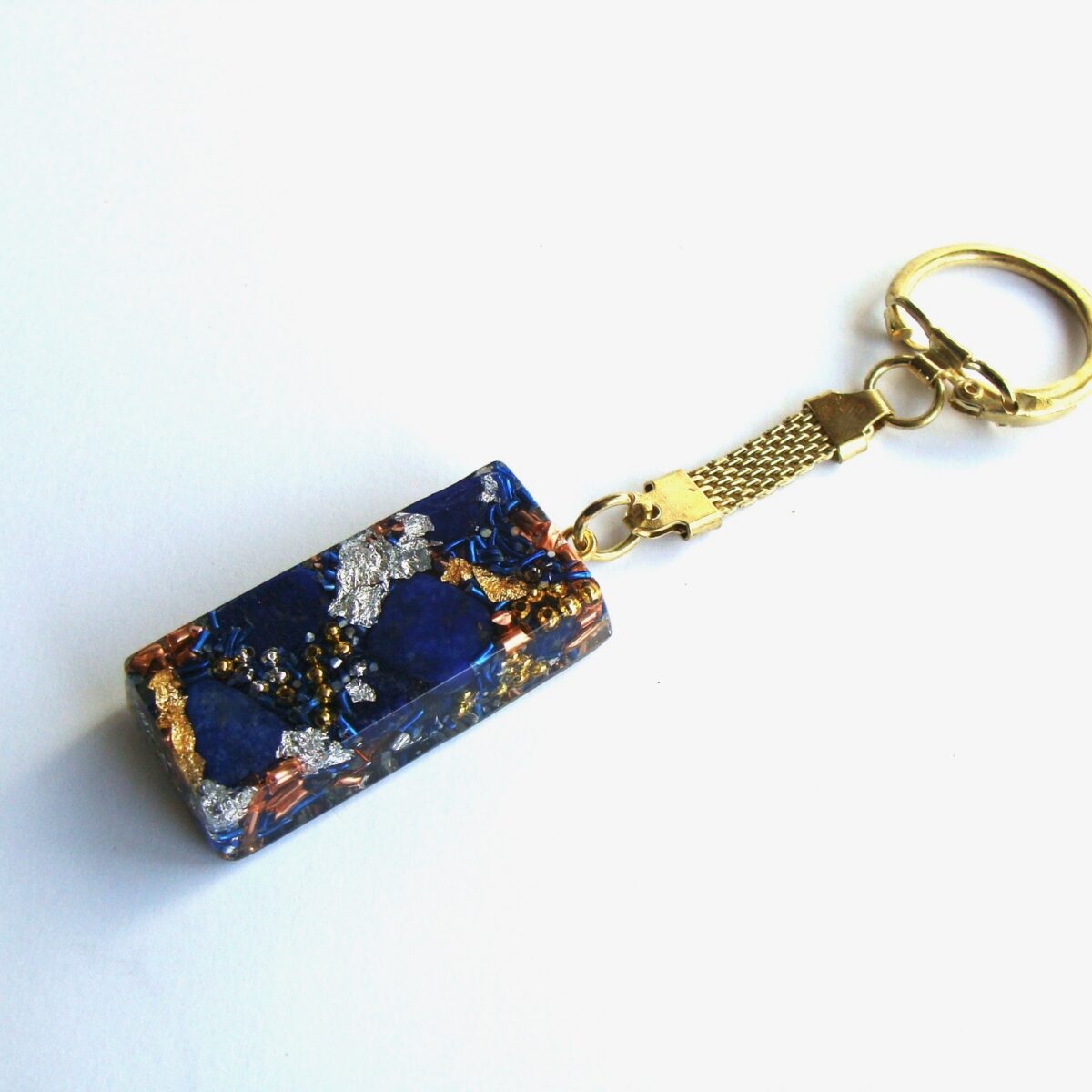 Porte-clés orgonite rectangle lapis-lazuli