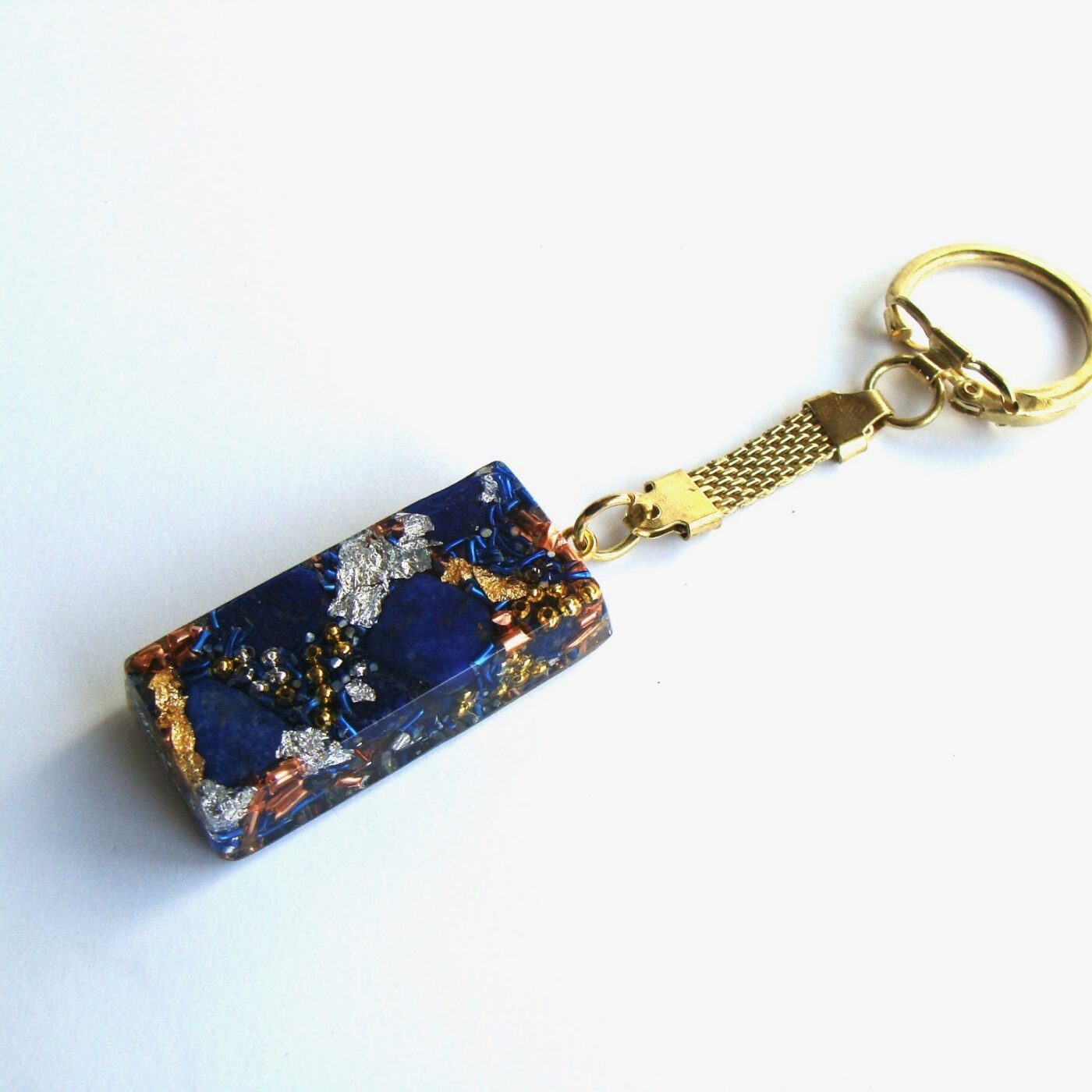 Porte-clés orgonite rectangle lapis-lazuli