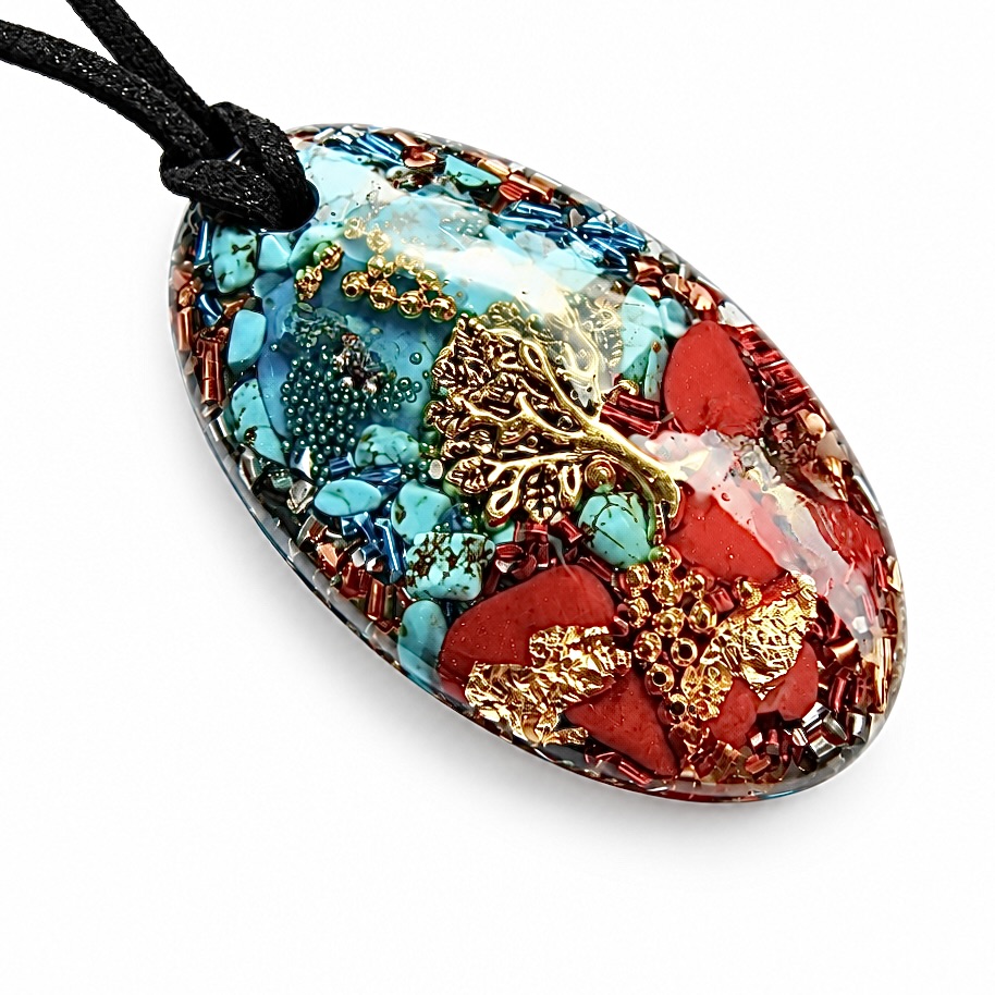 Pendentif orgonite galet ovale Tibet arbre
