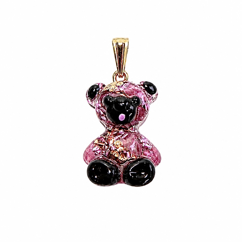 Pendentif orgonite ourson tourmaline rose