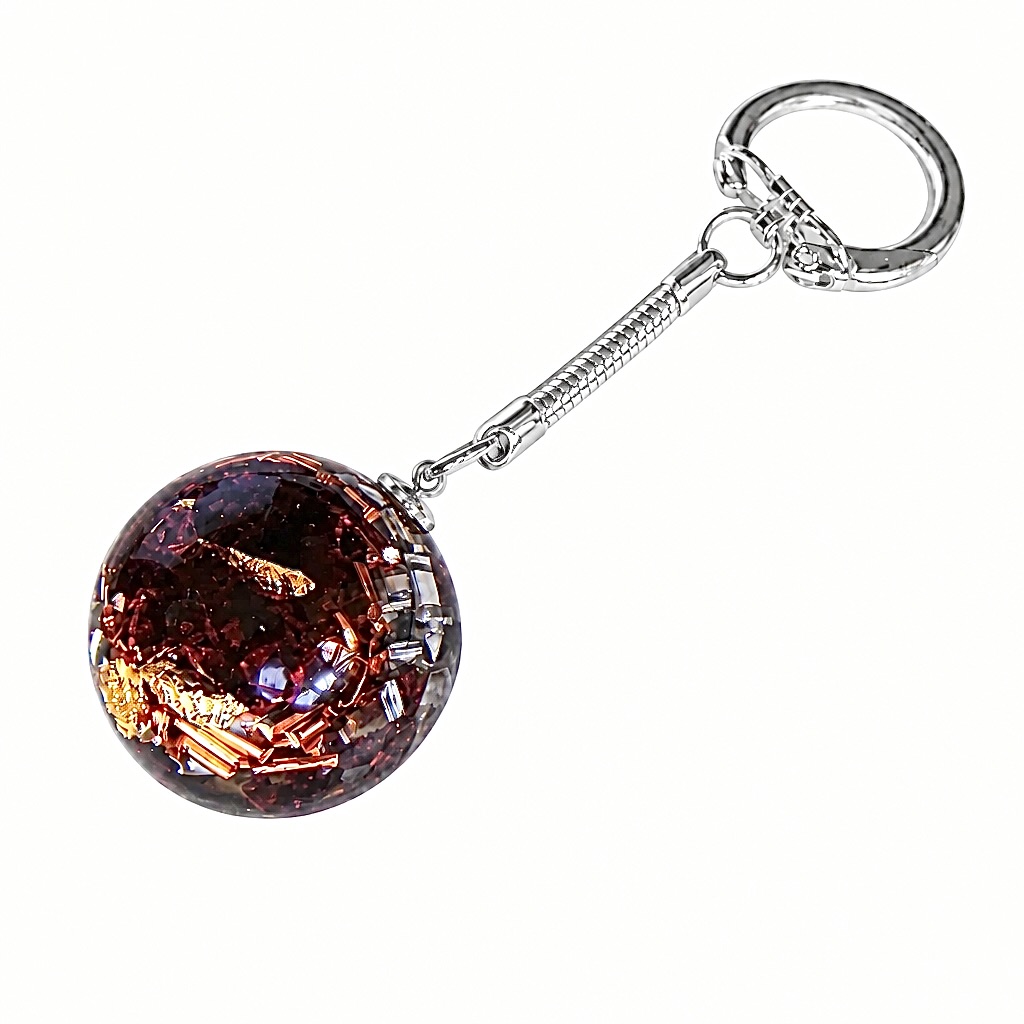 Porte-clés orgonite demi-sphère grenat