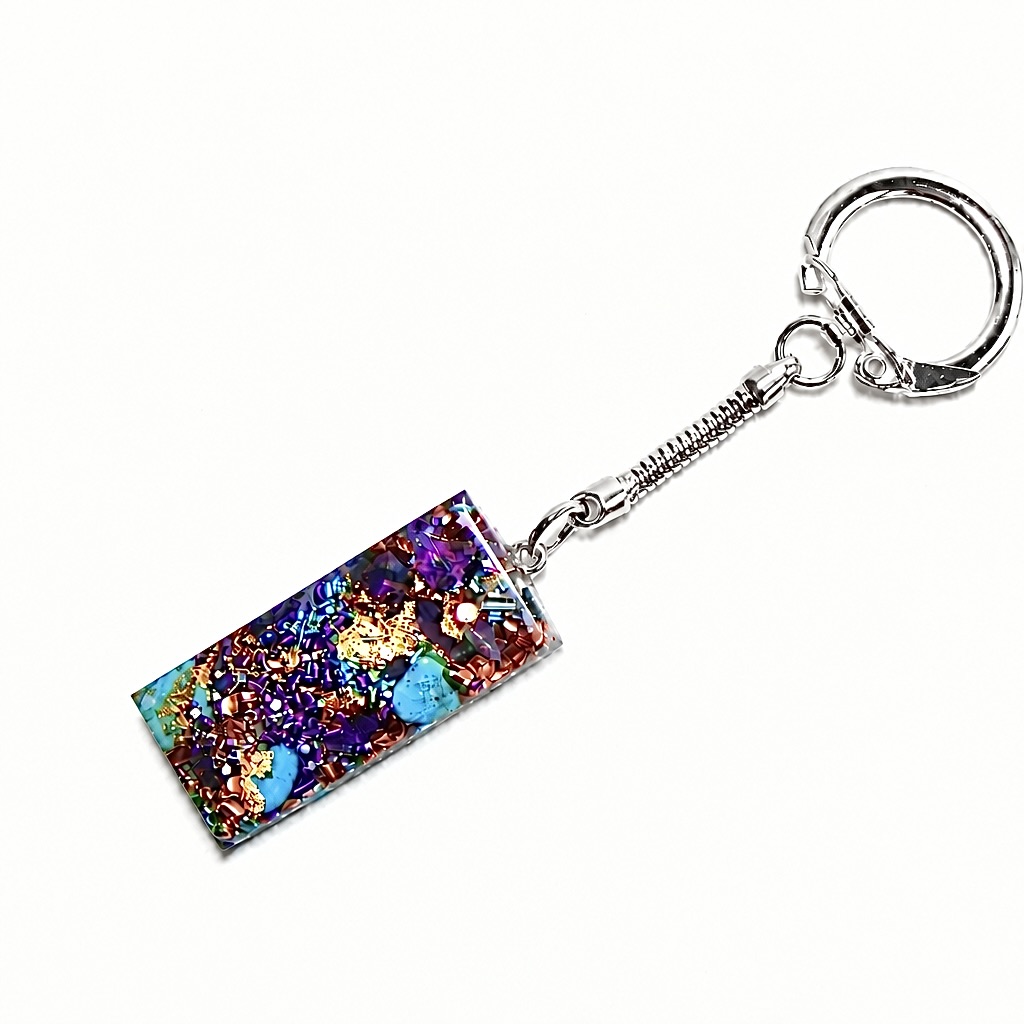Porte-clés orgonite rectangle turquoise améthyste