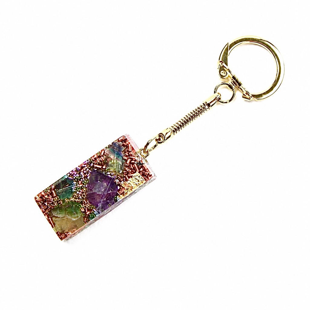 Porte-clés orgonite rectangle fluorite