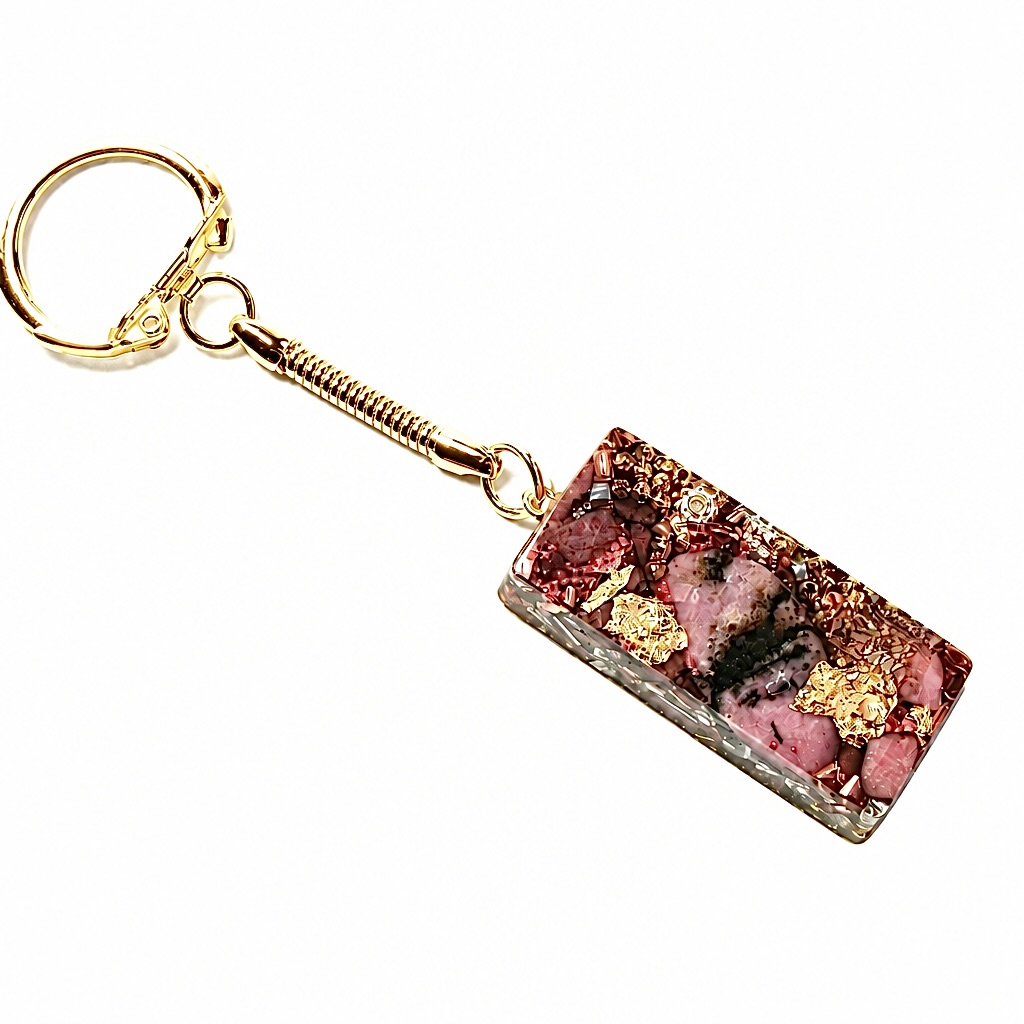 Porte-clés orgonite rectangle rhodocrosite