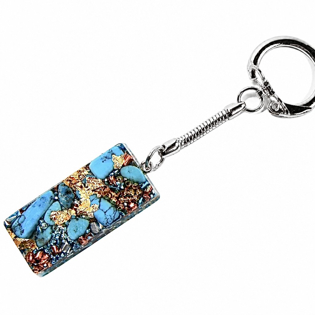 Porte-clés orgonite rectangle turquoise