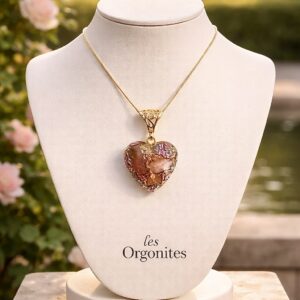 Pendentif orgonite coeur new rhodocrosite