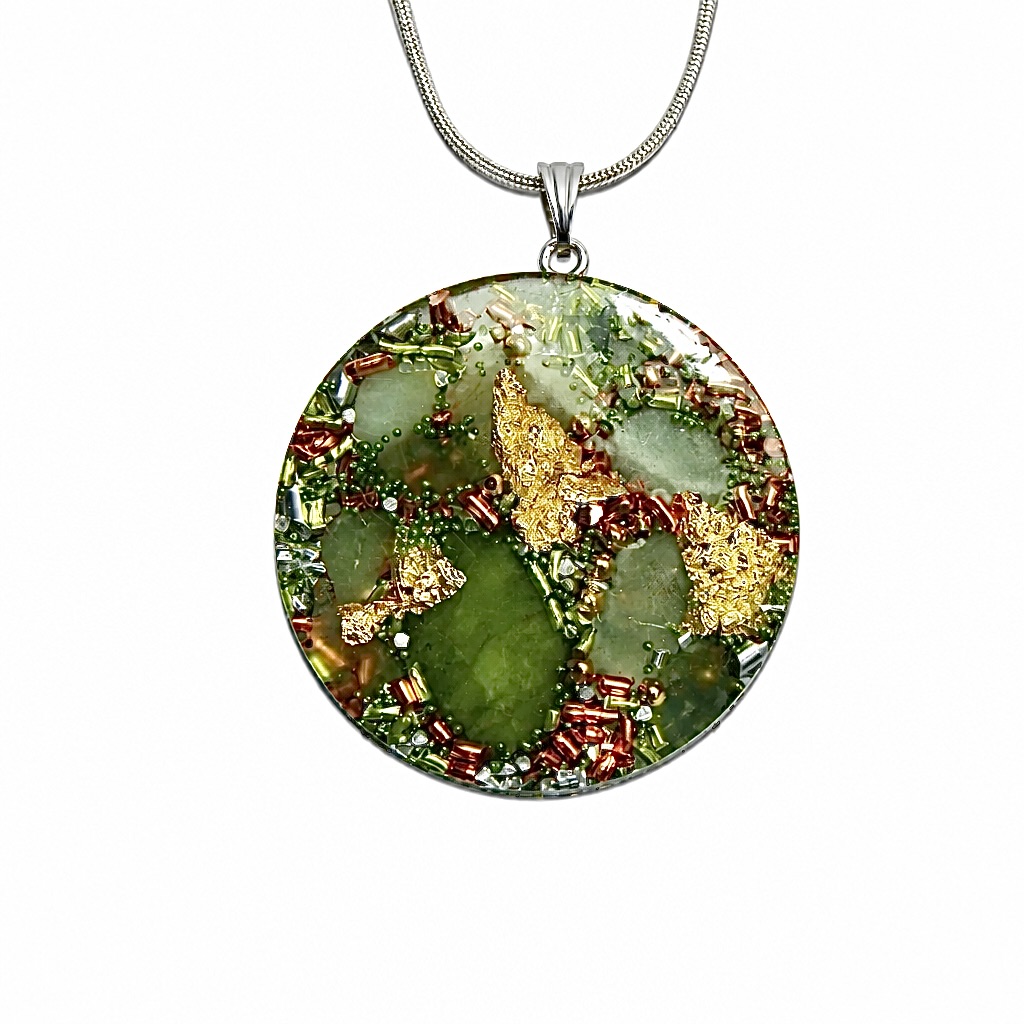 Pendentif orgonite rond jade