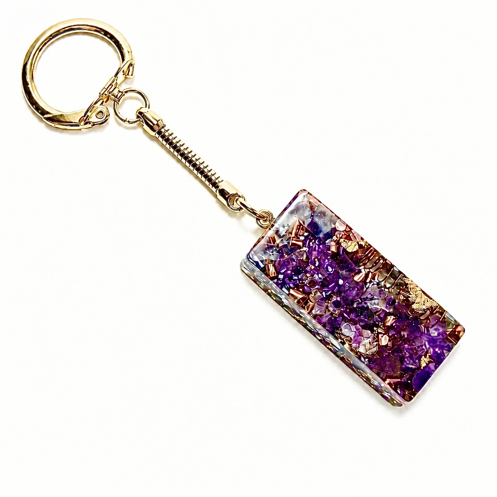 Porte-clés orgonite rectangle améthyste