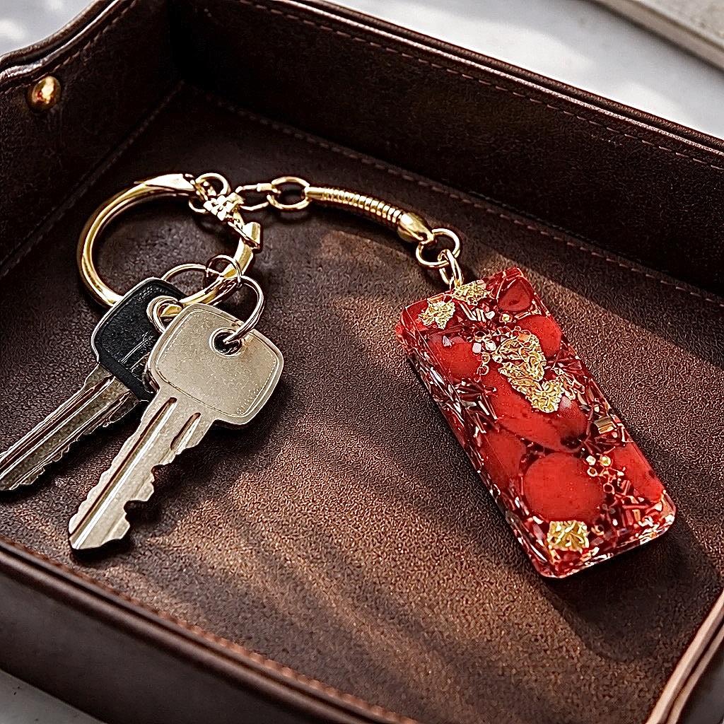 Porte-clés orgonite rectangle corail