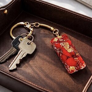 Porte-clés orgonite rectangle corail