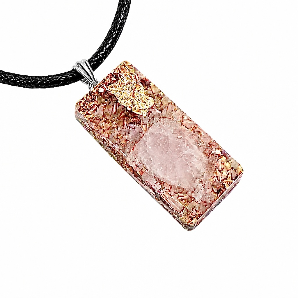 Pendentif orgonite rectangle quartz rose