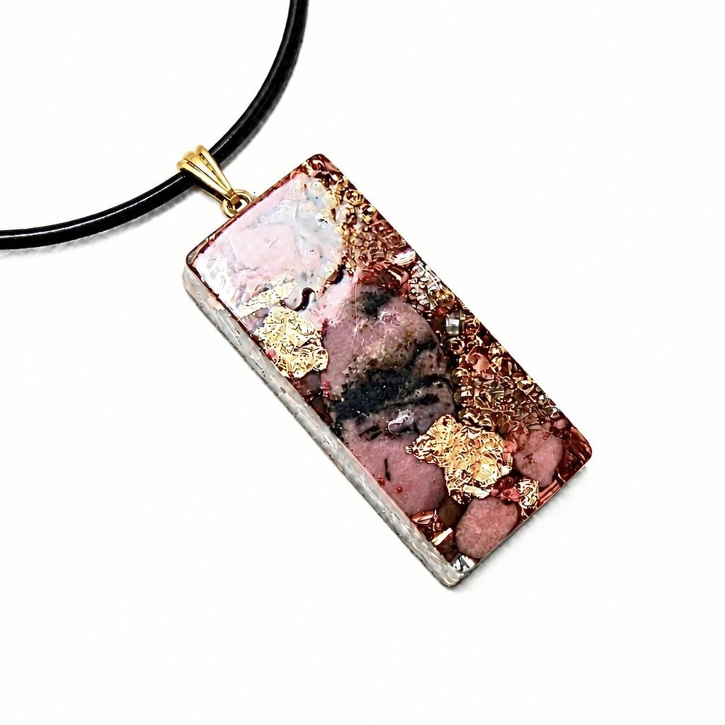 Pendentif orgonite rectangle rhodonite