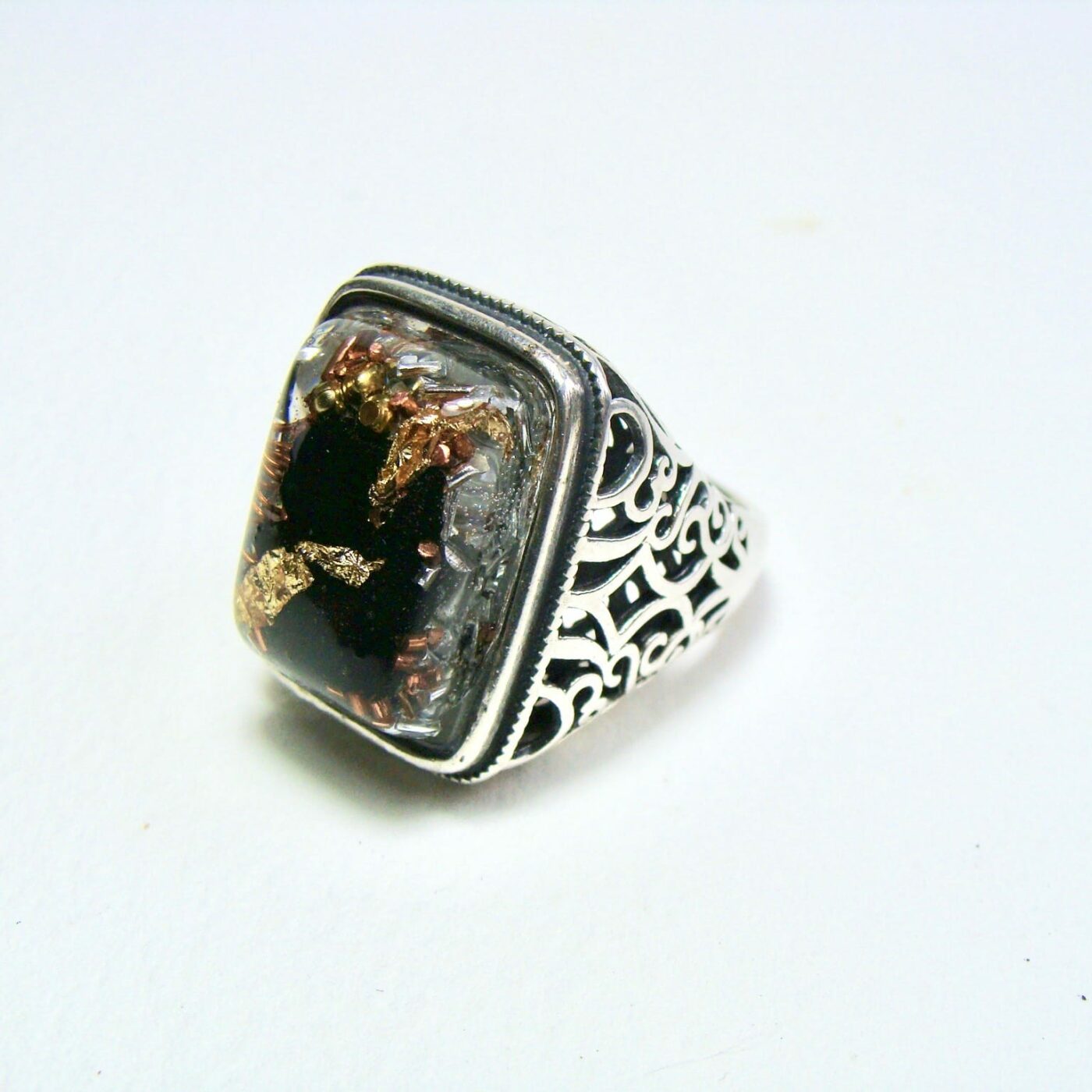 Bague orgonite homme rectangle shungite argent 925
