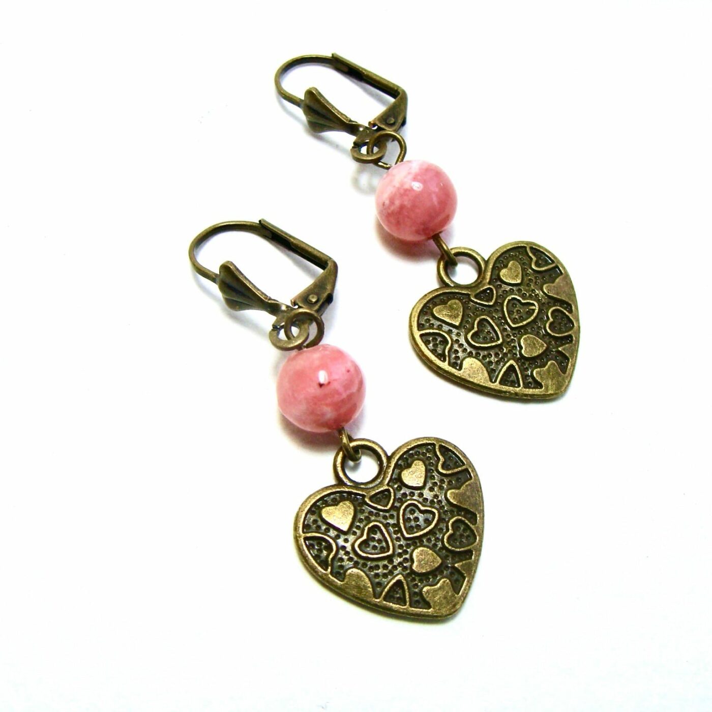 Boucles d'oreilles coeurs rhodocrosite