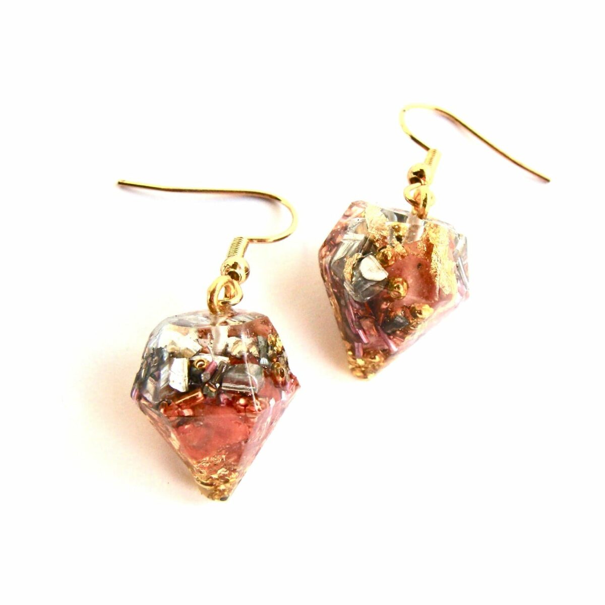 Boucles d'oreilles orgonite pointe quartz cerise