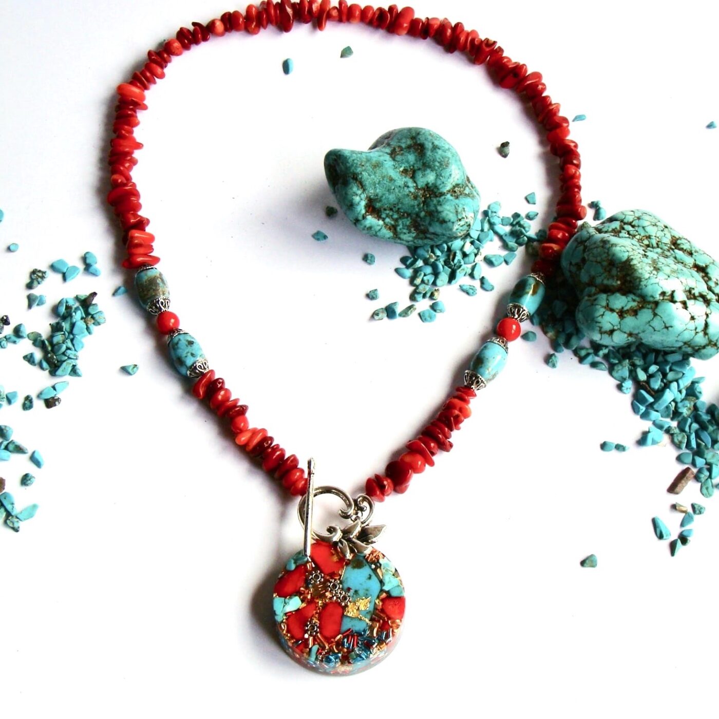 Collier orgonite feuille Tibet