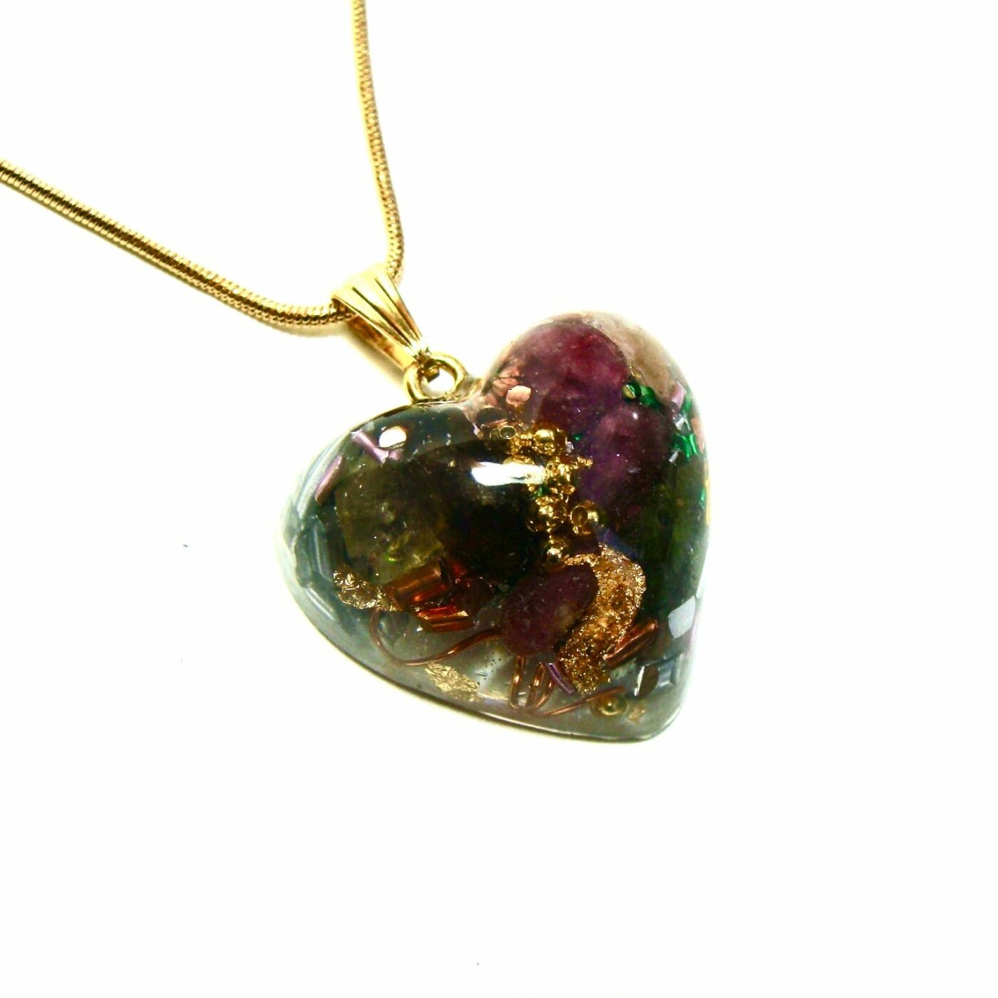 Pendentif orgonite coeur tourmaline
