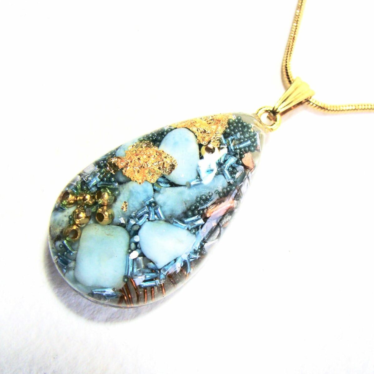 Pendentif orgonite goutte larimar