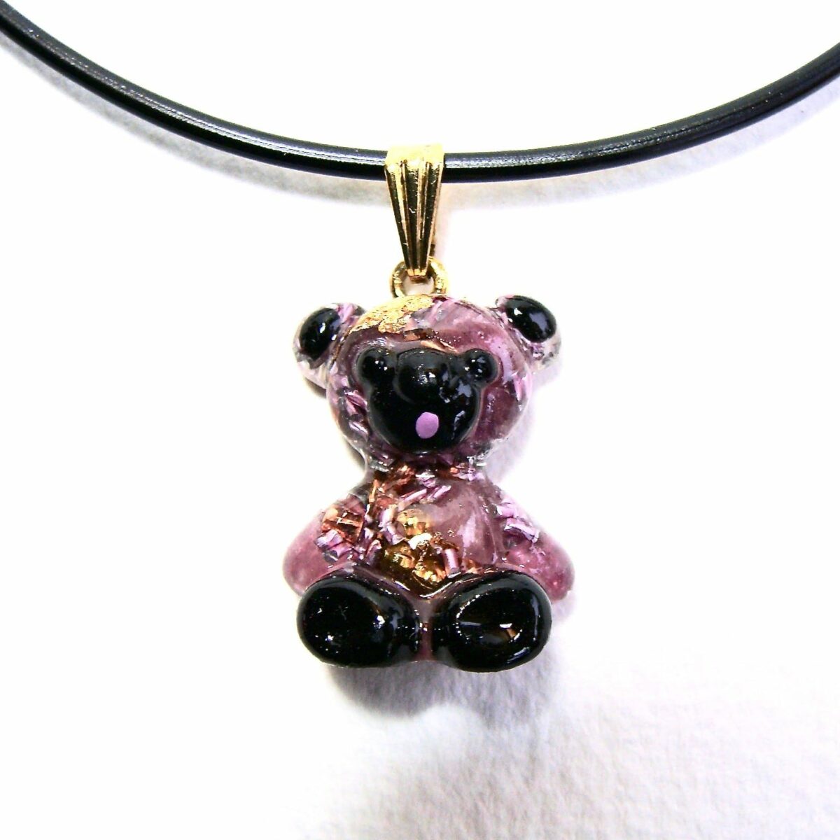 Pendentif orgonite ourson tourmaline rose