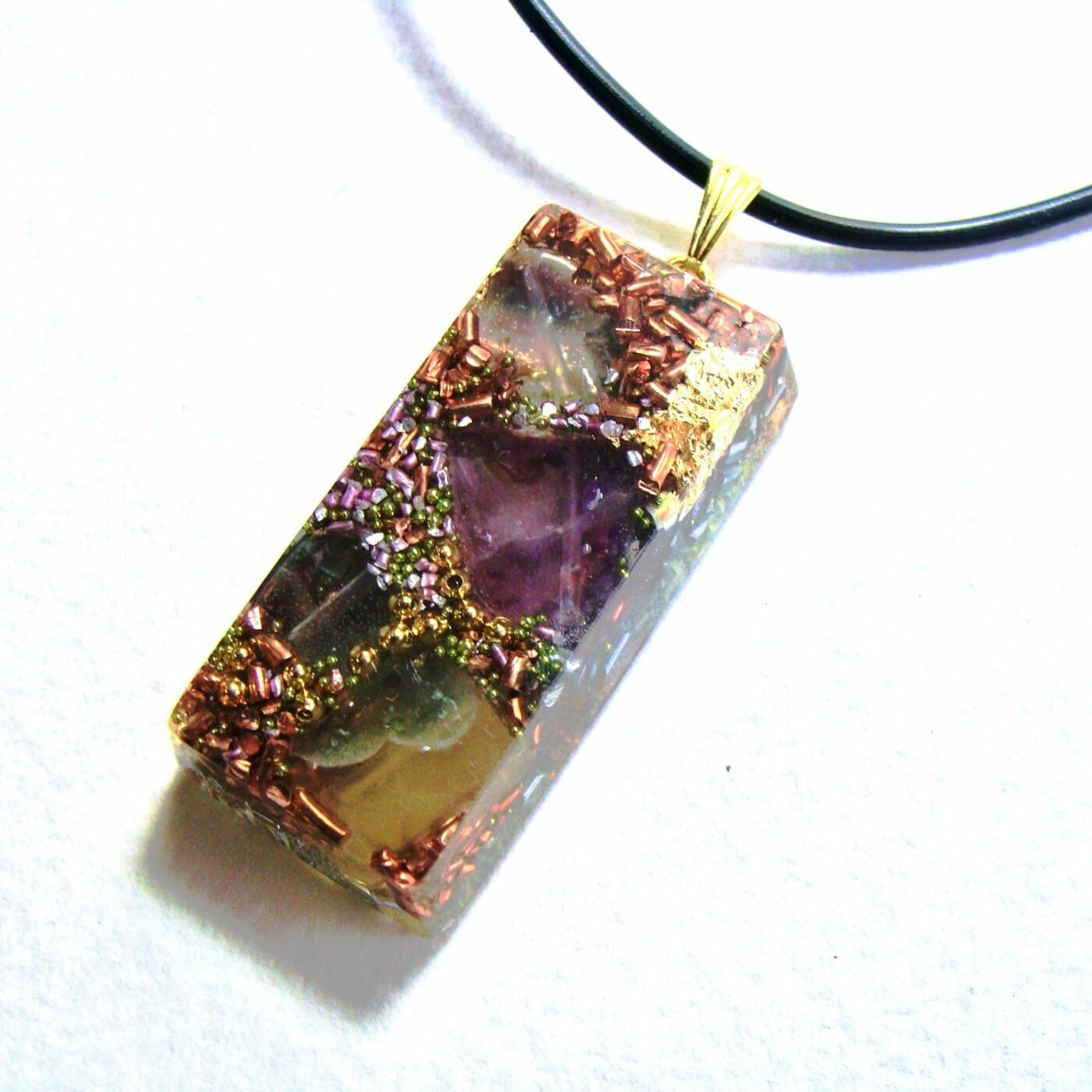 Pendentif orgonite rectangle fluorite