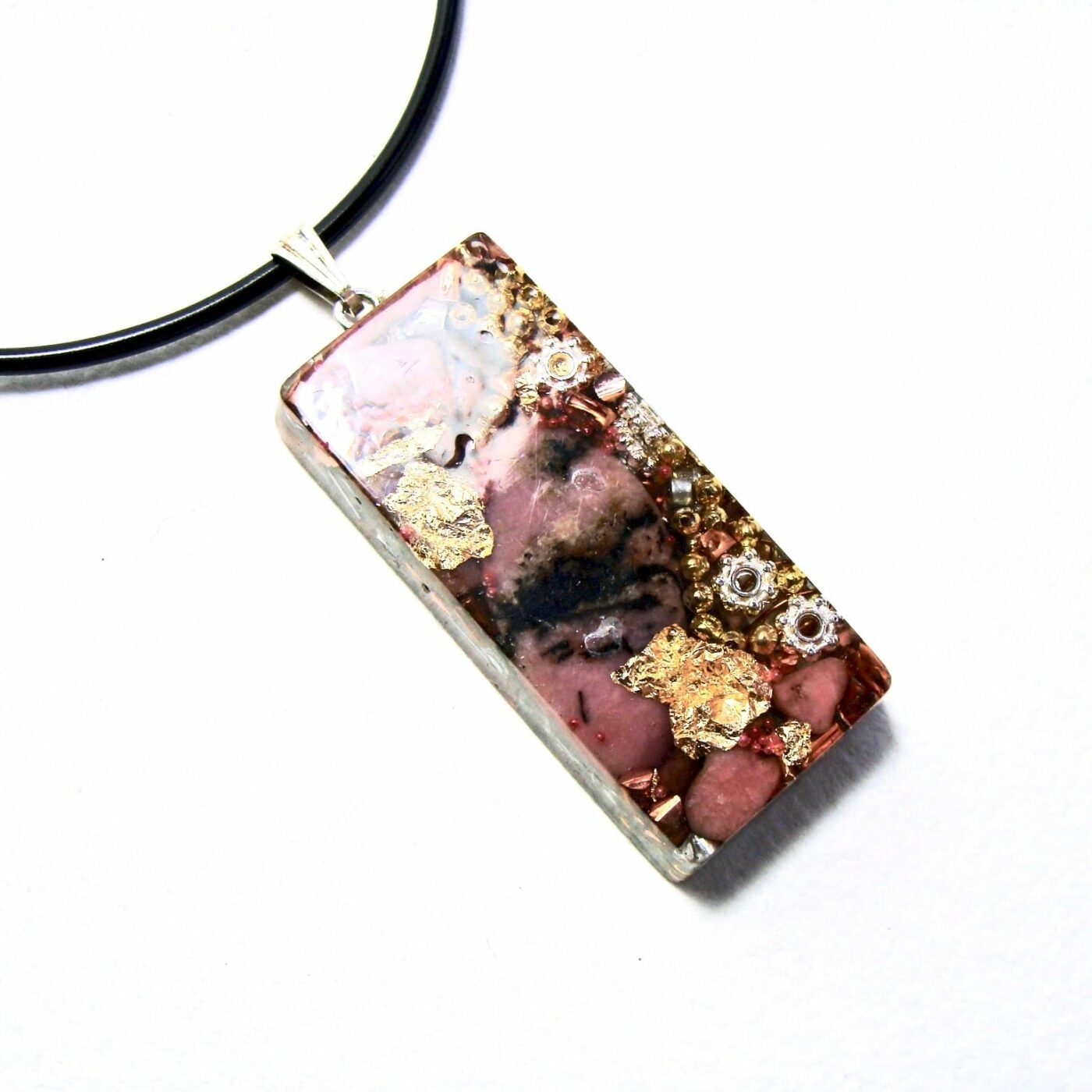Pendentif orgonite rectangle rhodonite