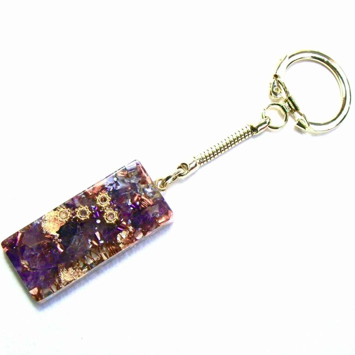 Porte-clés orgonite rectangle améthyste