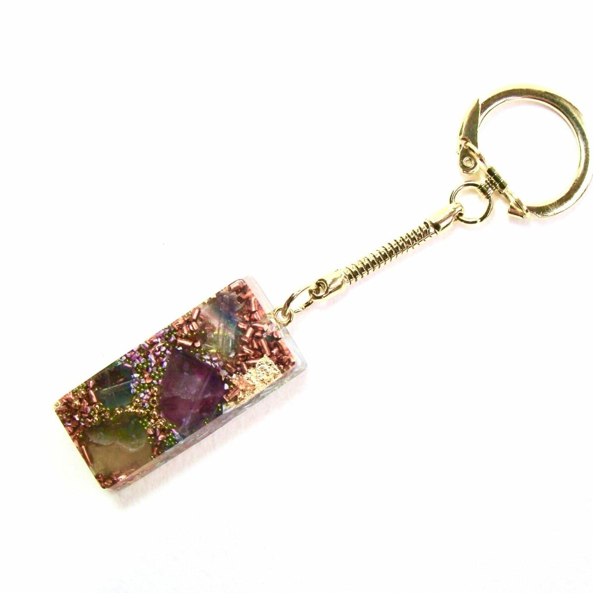 Porte-clés orgonite rectangle fluorite