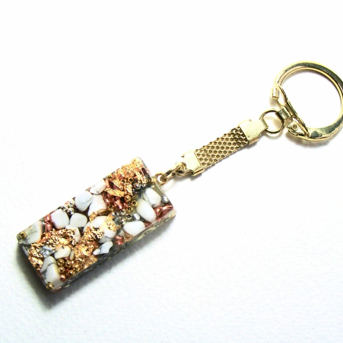 Porte-clés orgonite rectangle howlite