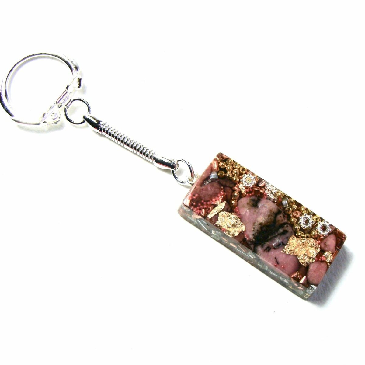 Porte-clés orgonite rectangle rhodocrosite
