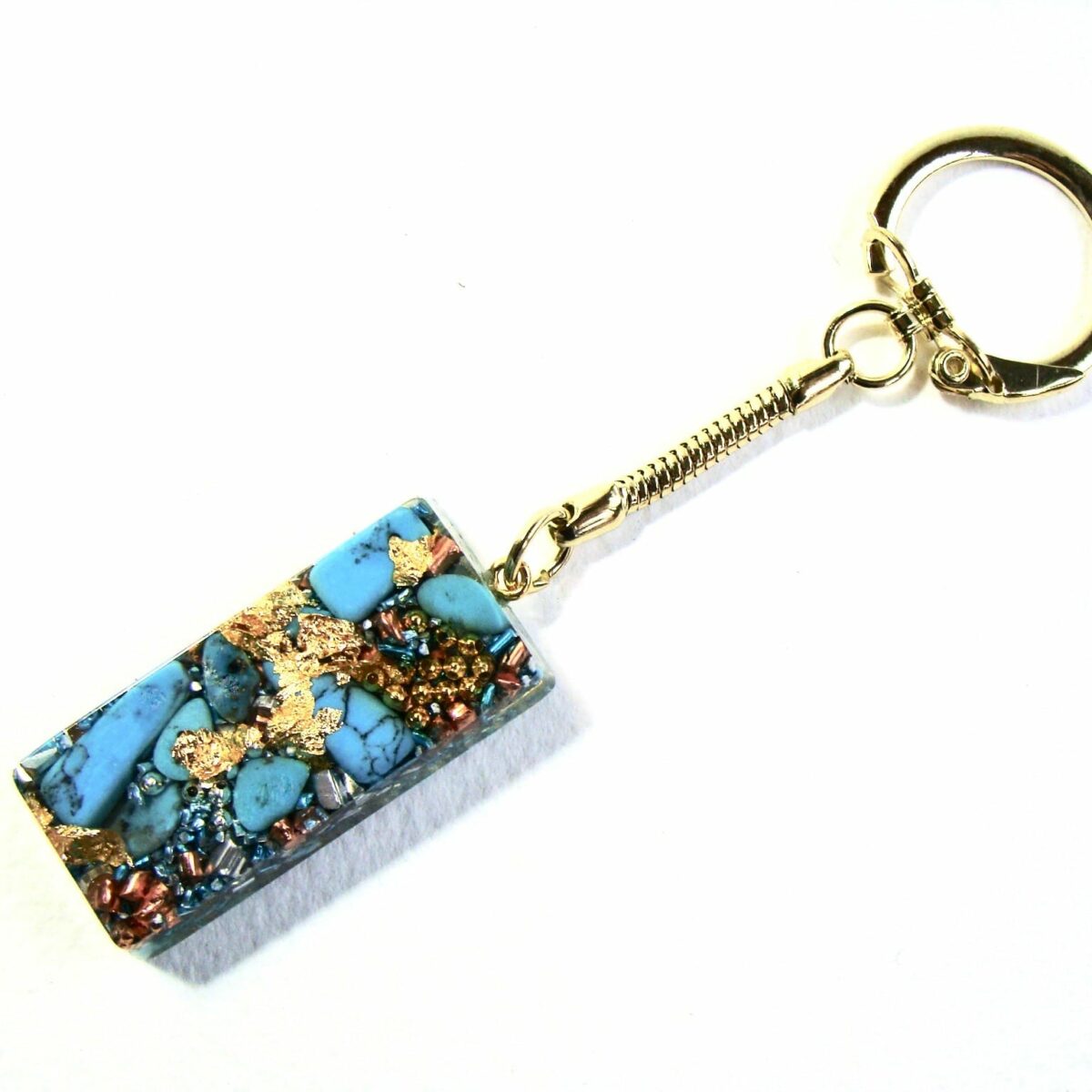 Porte-clés orgonite rectangle turquoise