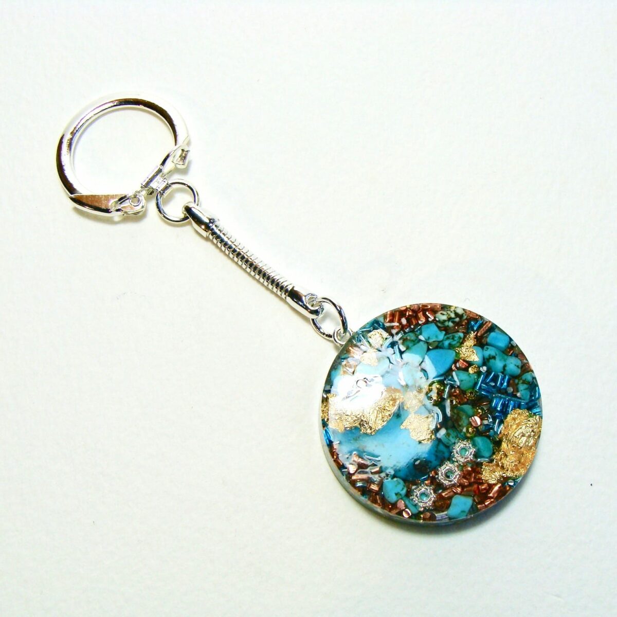 Porte-clés orgonite rond turquoise
