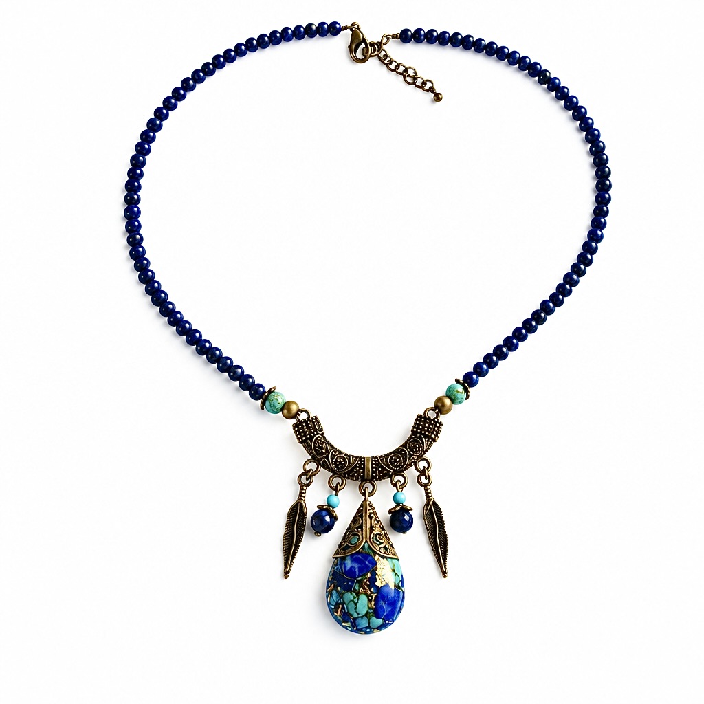 Collier orgonite goutte Tibet lapis turquoise